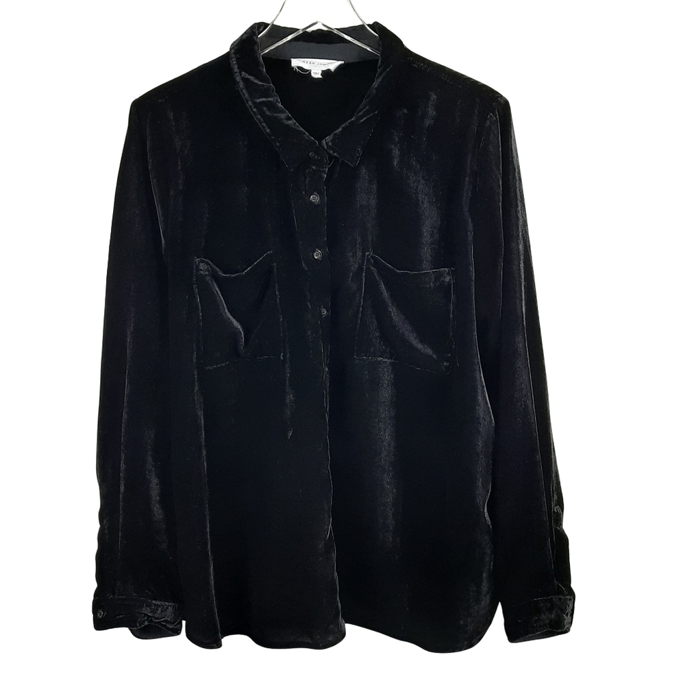 Dear John Black Velvet Long Sleeve Button Front Shirt Large